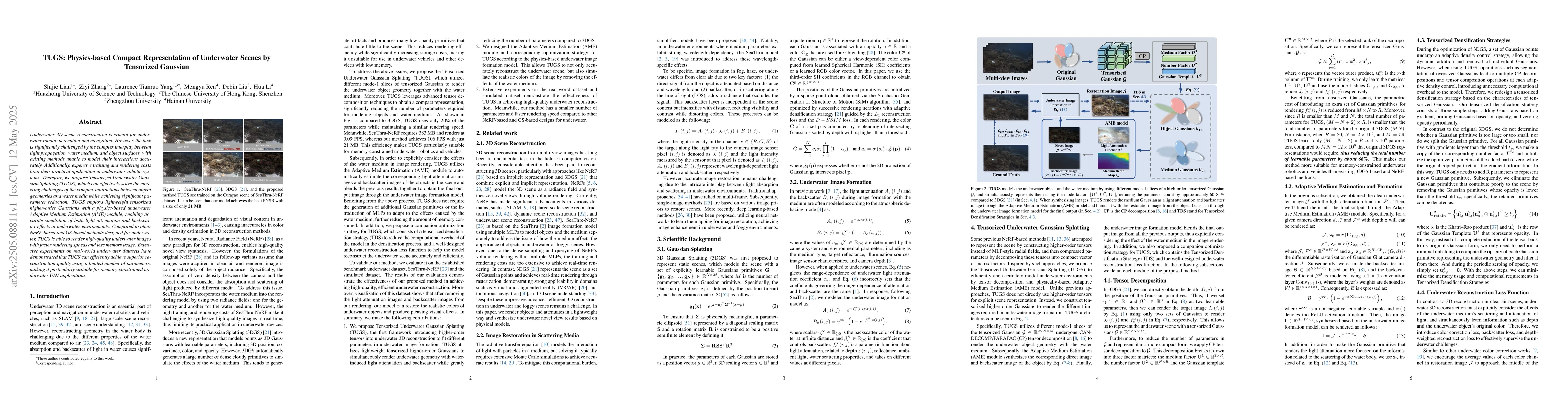 Thumbnail for TUGS: Physics-based Compact Representation of Underwater Scenes by
  Tensorized Gaussian