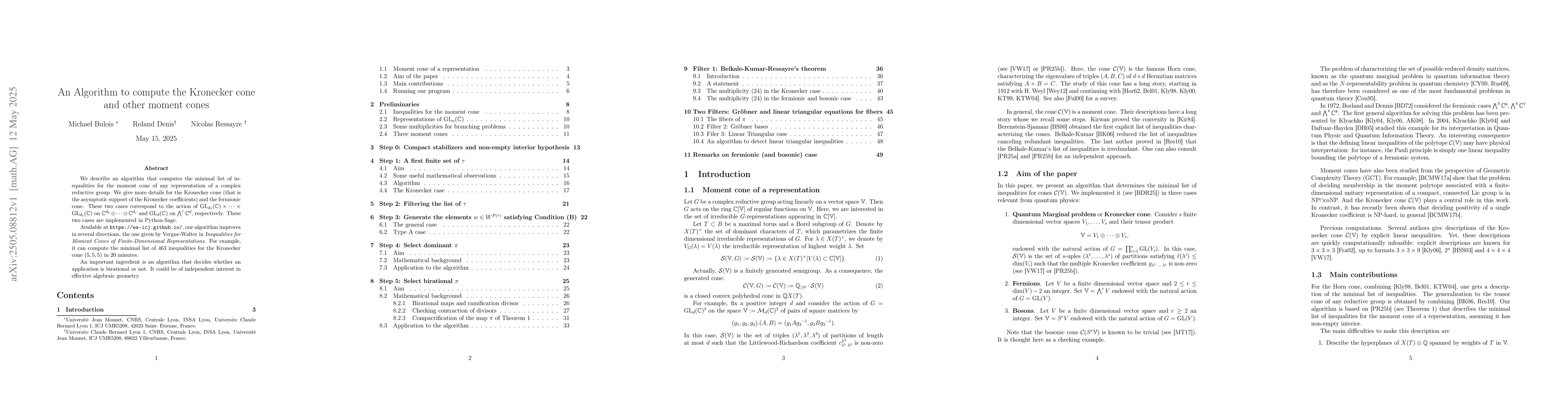Thumbnail for An Algorithm to compute the Kronecker cone and other moment cones