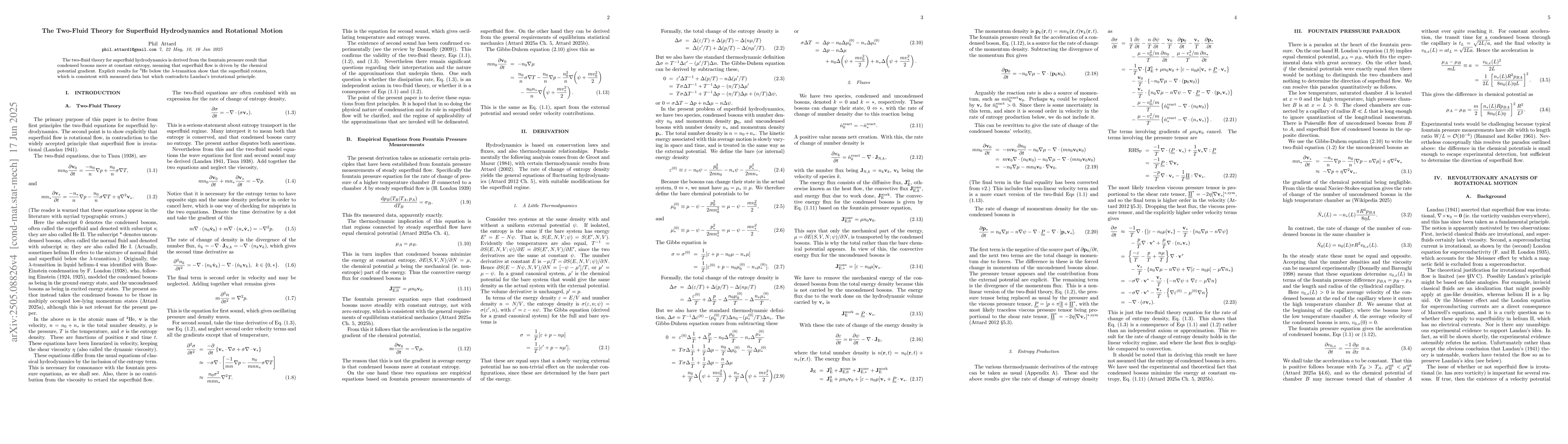 Thumbnail for The Two-Fluid Theory for Superfluid Hydrodynamics and the Fountain
  Pressure Paradox