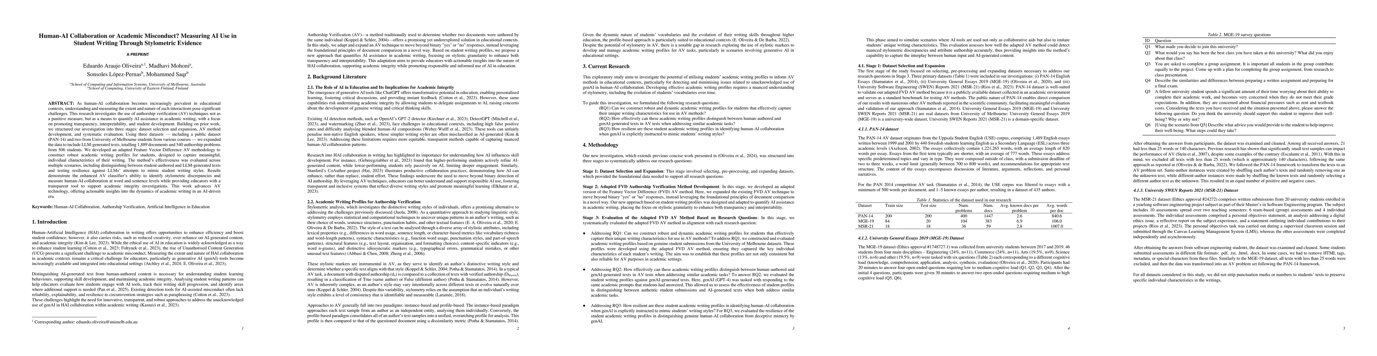 Thumbnail for Human-AI Collaboration or Academic Misconduct? Measuring AI Use in
  Student Writing Through Stylometric Evidence