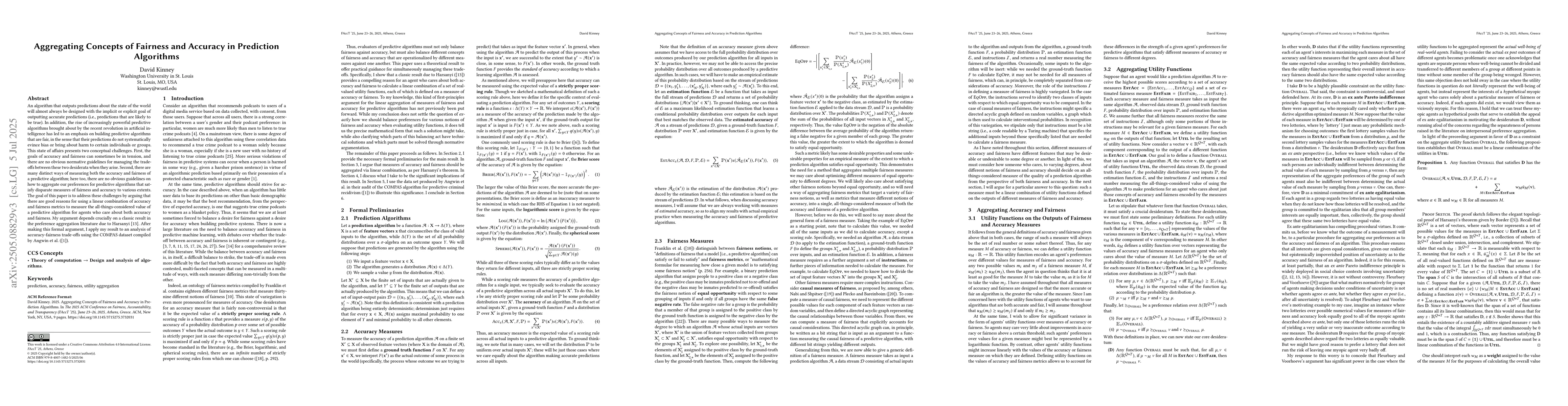 Thumbnail for Aggregating Concepts of Fairness and Accuracy in Prediction Algorithms