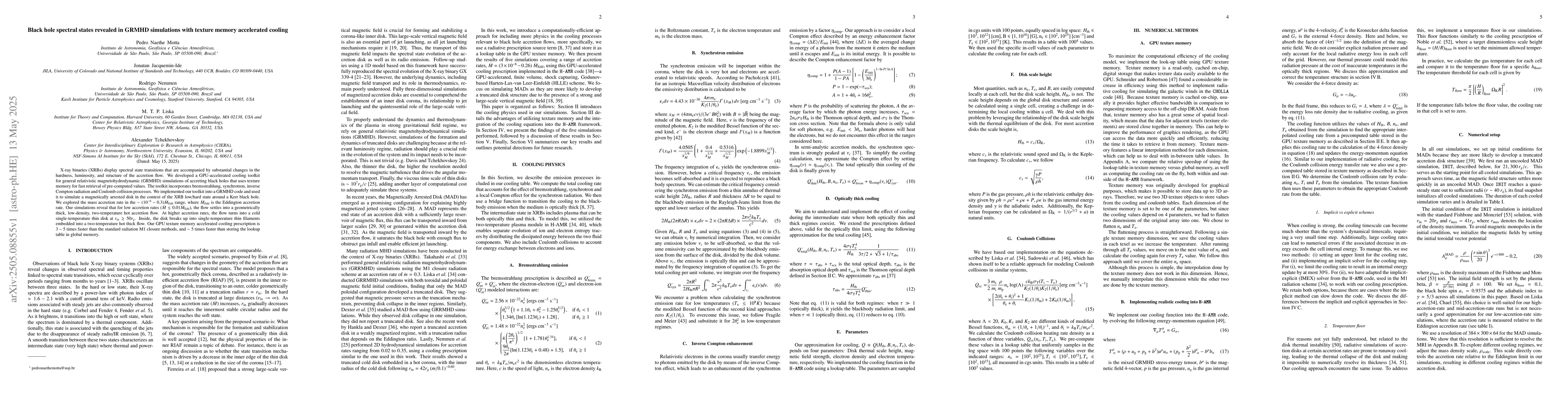 Thumbnail for Black hole spectral states revealed in GRMHD simulations with texture
  memory accelerated cooling
