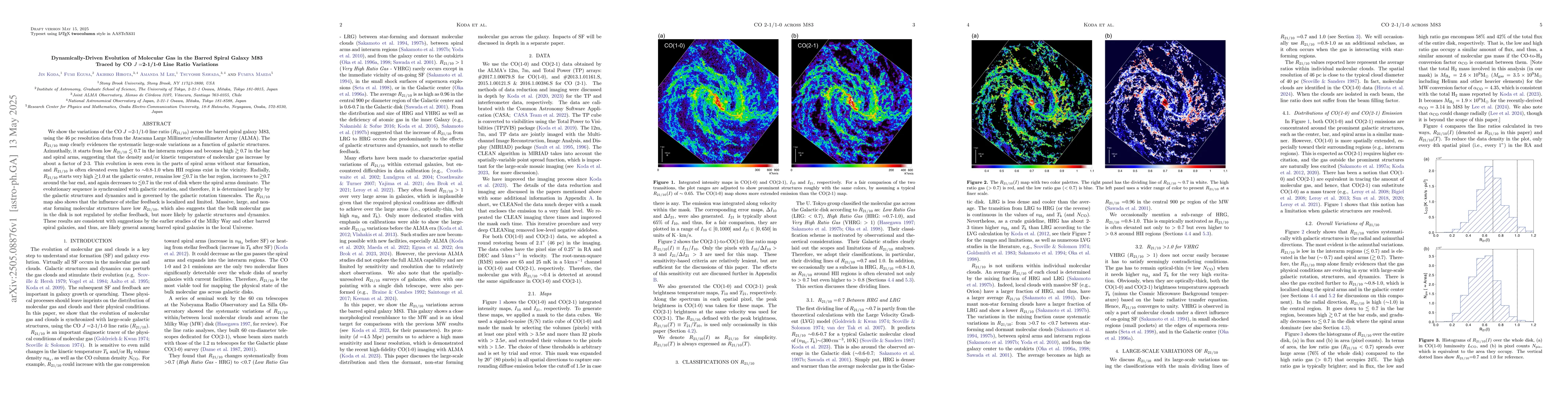 Thumbnail for Dynamically-Driven Evolution of Molecular Gas in M83 Traced by CO
  2-1/1-0 Line Ratio Variations