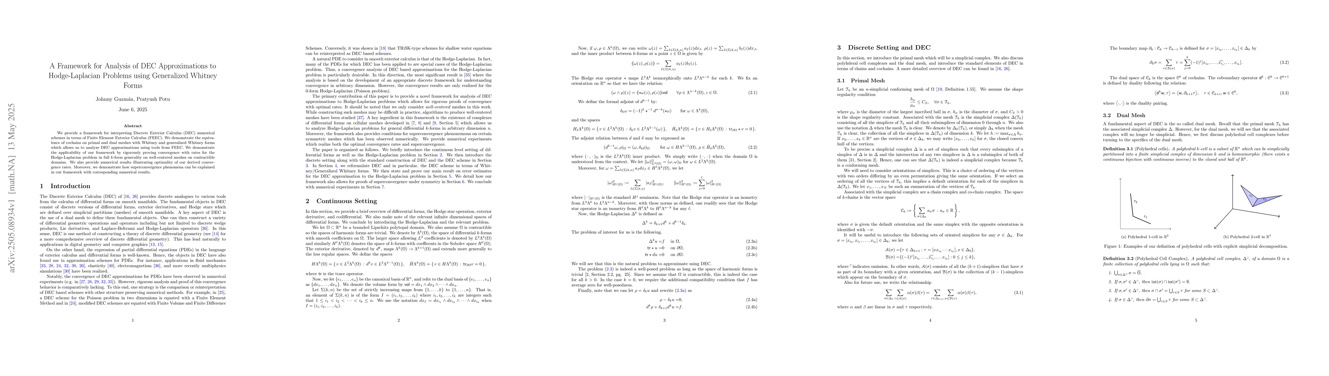Thumbnail for A Framework for Analysis of DEC Approximations to Hodge-Laplacian
  Problems using Generalized Whitney Forms