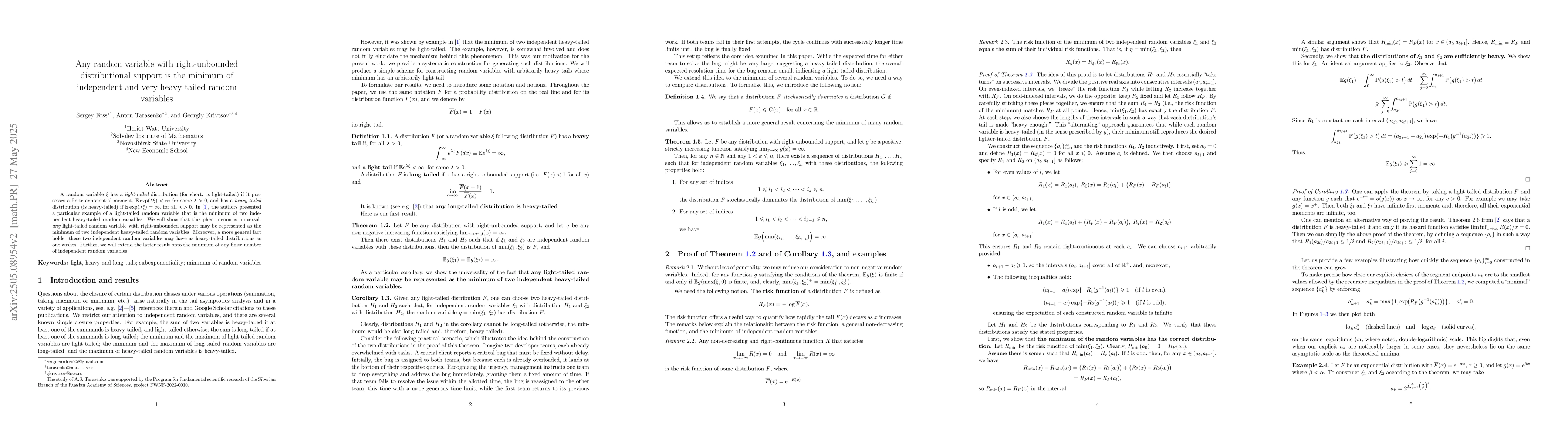 Thumbnail for Any random variable with right-unbounded distributional support is the
  minimum of independent and very heavy-tailed random variables