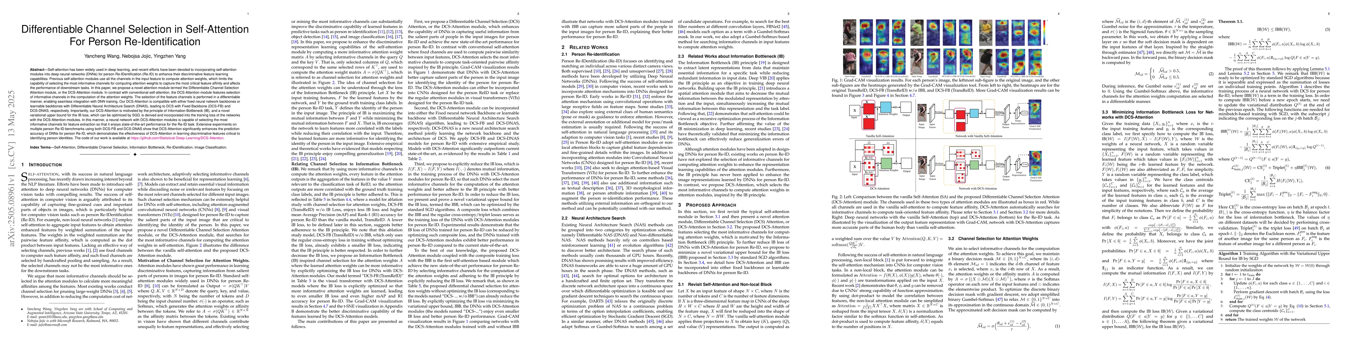 Thumbnail for Differentiable Channel Selection in Self-Attention For Person
  Re-Identification