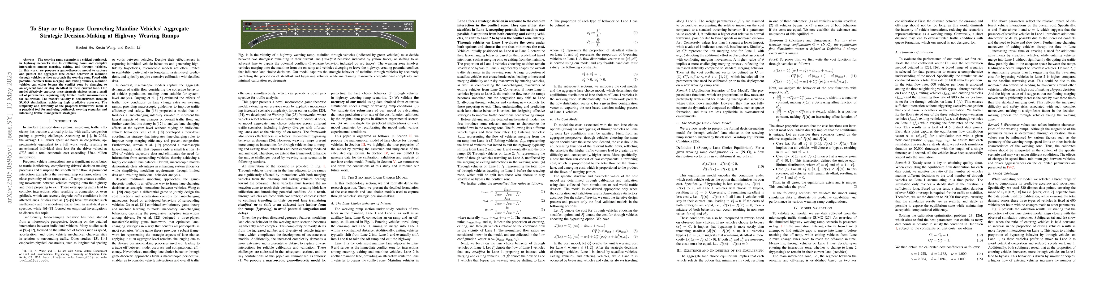 Thumbnail for To Stay or to Bypass: Unraveling Mainline Vehicles' Aggregate Strategic
  Decision-Making at Highway Weaving Ramps