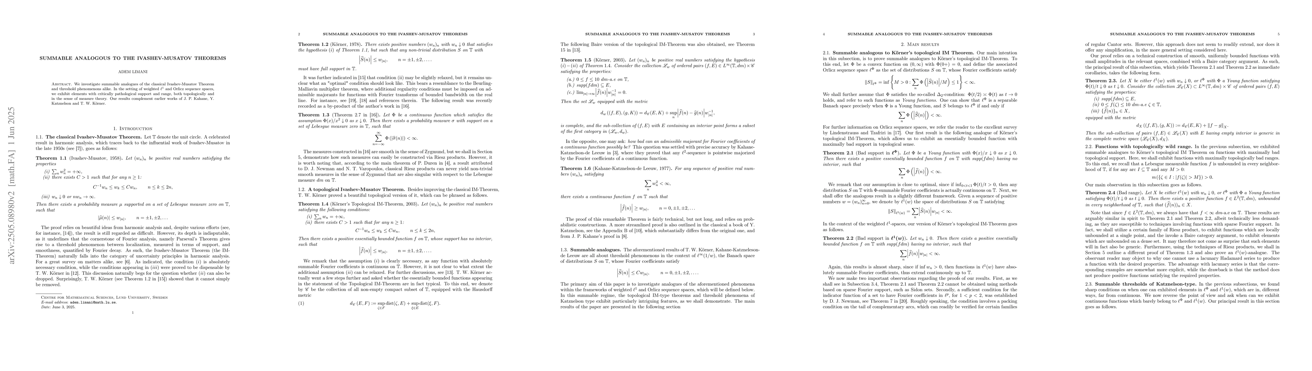Thumbnail for Summable analogous to the Ivashev-Musatov Theorems