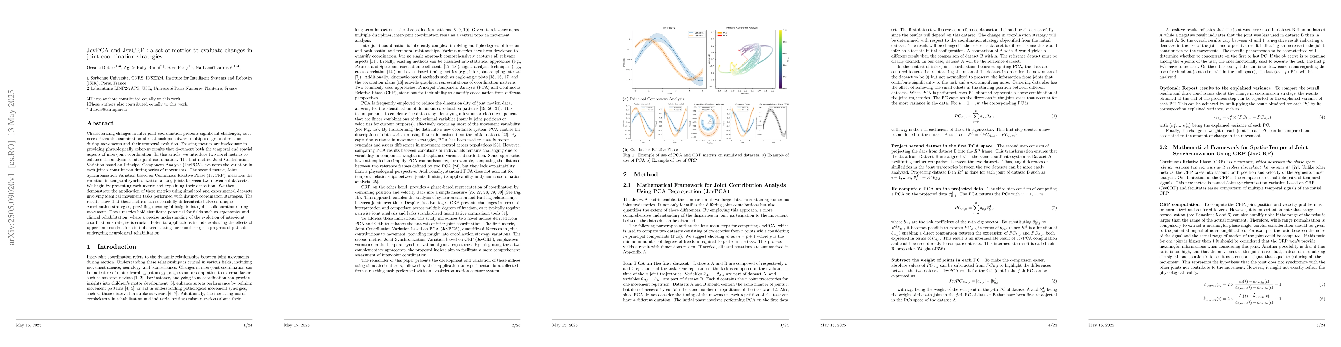 Thumbnail for JcvPCA and JsvCRP : a set of metrics to evaluate changes in joint
  coordination strategies