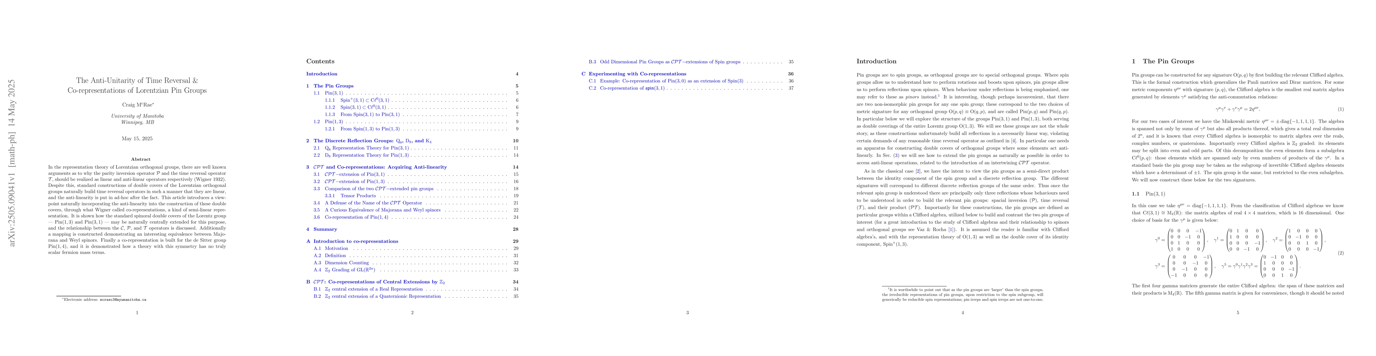 Thumbnail for The Anti-Unitarity of Time Reversal & Co-representations of Lorentzian
  Pin Groups
