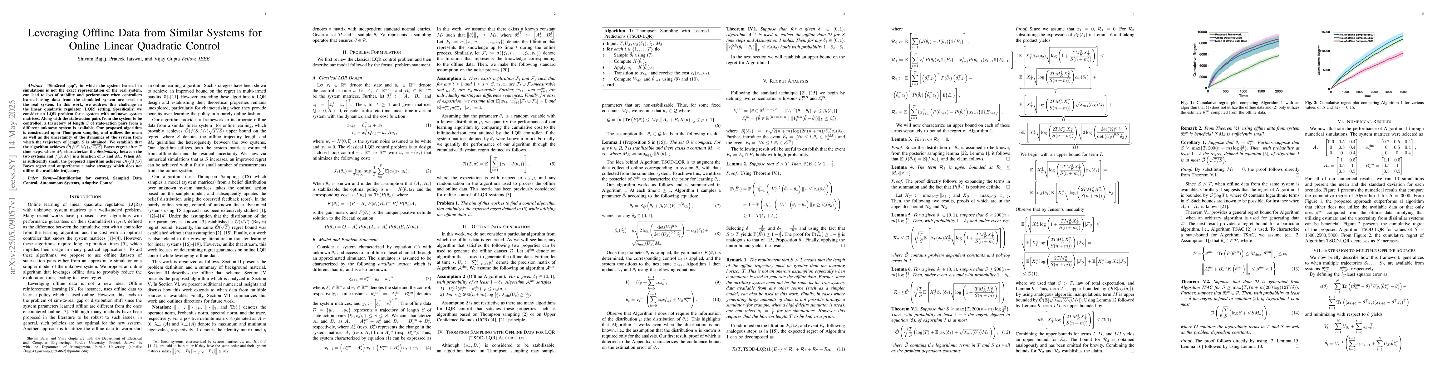 Thumbnail for Leveraging Offline Data from Similar Systems for Online Linear Quadratic
  Control