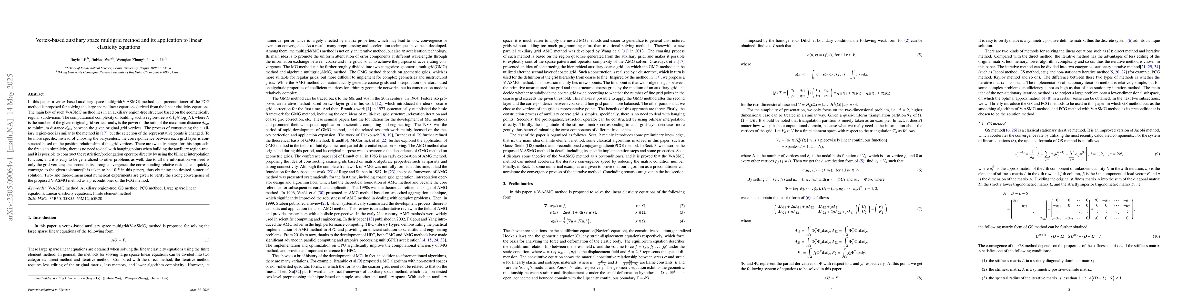 Thumbnail for Vertex-based auxiliary space multigrid method and its application to
  linear elasticity equations
