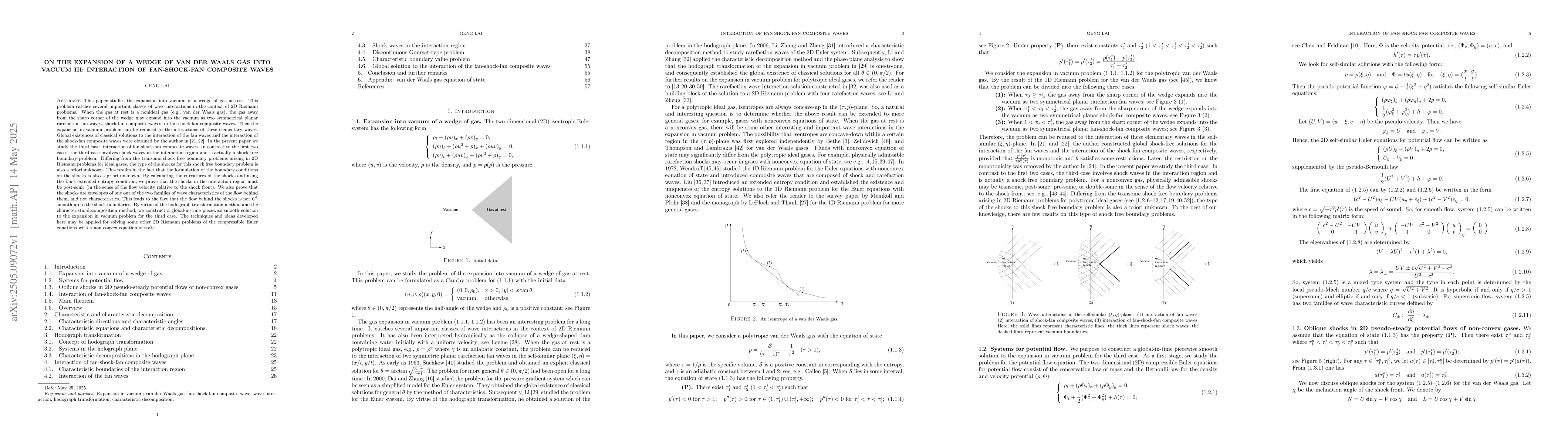 Thumbnail for On the expansion of a wedge of van der Waals gas into vacuum III:
  interaction of fan-shock-fan composite waves