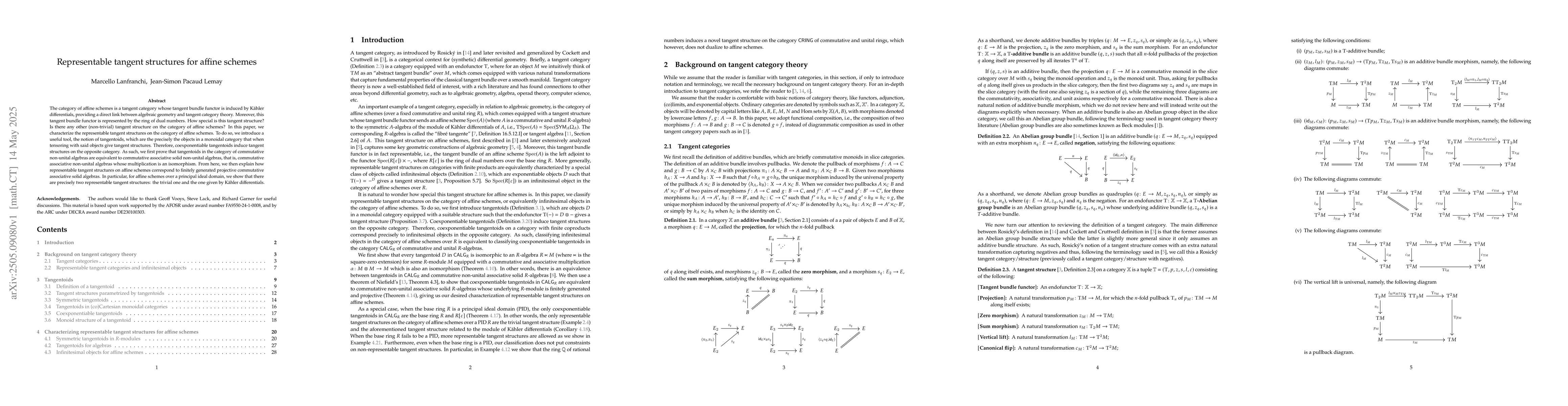 Thumbnail for Representable tangent structures for affine schemes