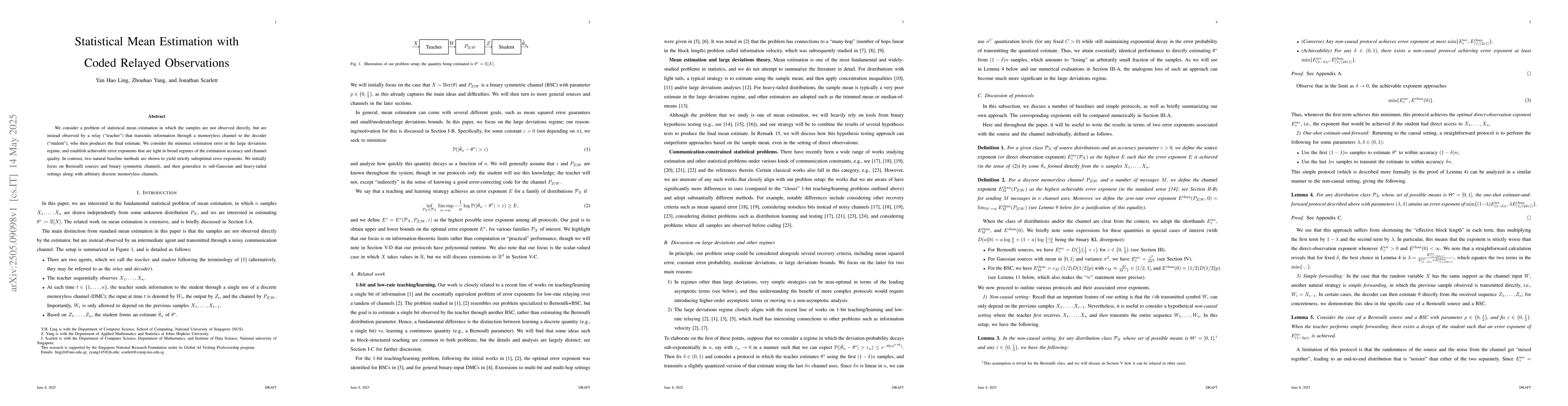 Thumbnail for Statistical Mean Estimation with Coded Relayed Observations