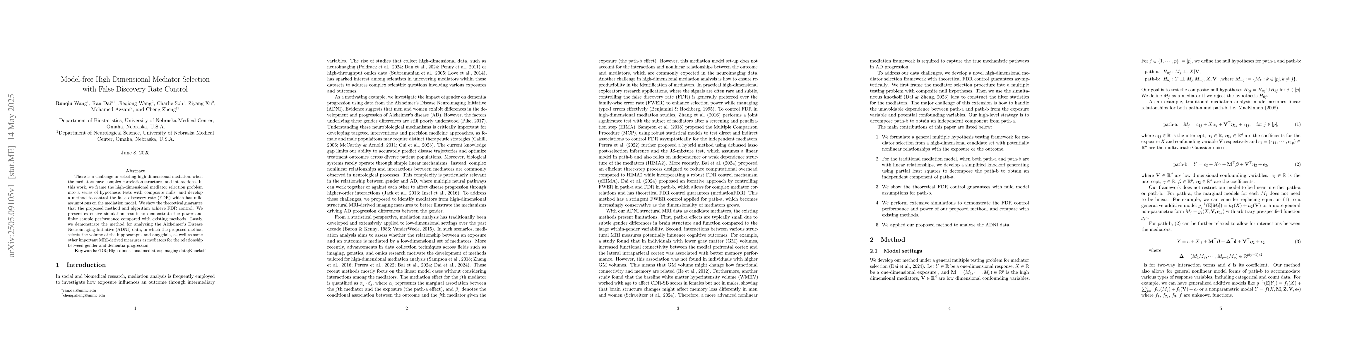 Thumbnail for Model-free High Dimensional Mediator Selection with False Discovery Rate
  Control
