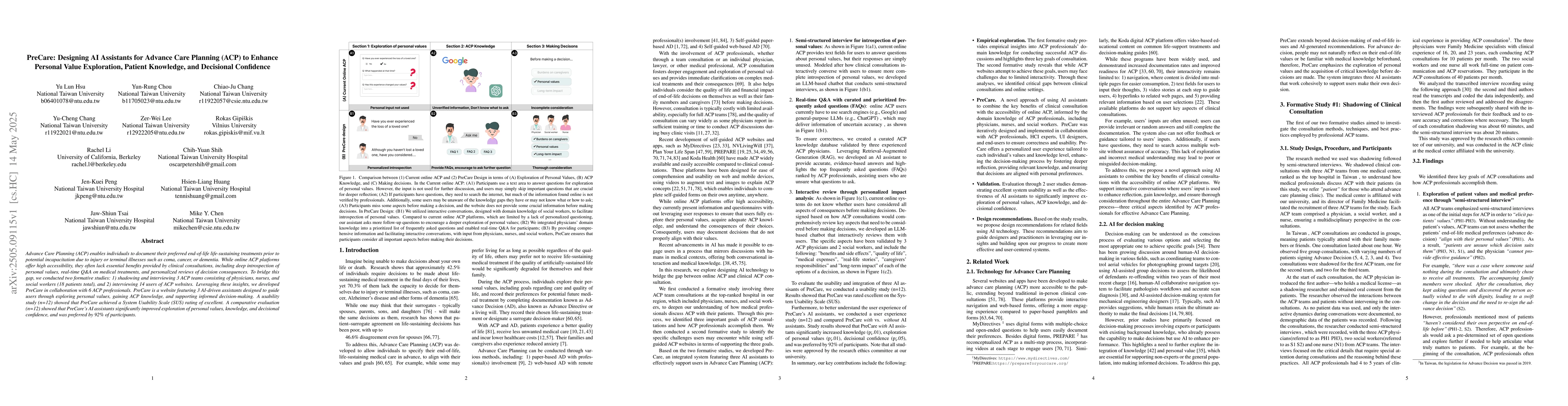 Thumbnail for PreCare: Designing AI Assistants for Advance Care Planning (ACP) to
  Enhance Personal Value Exploration, Patient Knowledge, and Decisional
  Confidence
