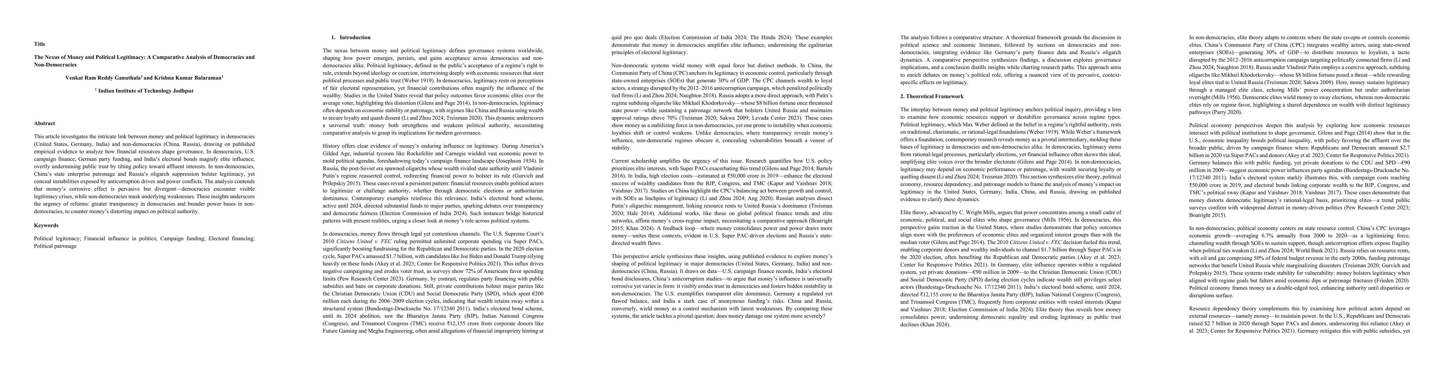 Thumbnail for The Nexus of Money and Political Legitimacy: A Comparative Analysis of
  Democracies and Non-Democracies