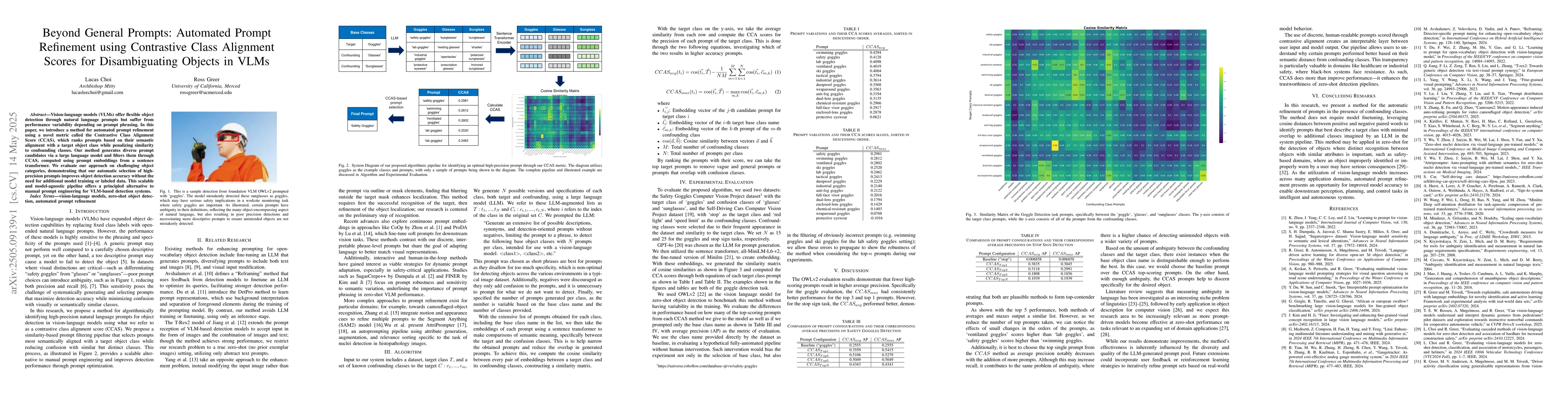 Thumbnail for Beyond General Prompts: Automated Prompt Refinement using Contrastive
  Class Alignment Scores for Disambiguating Objects in Vision-Language Models