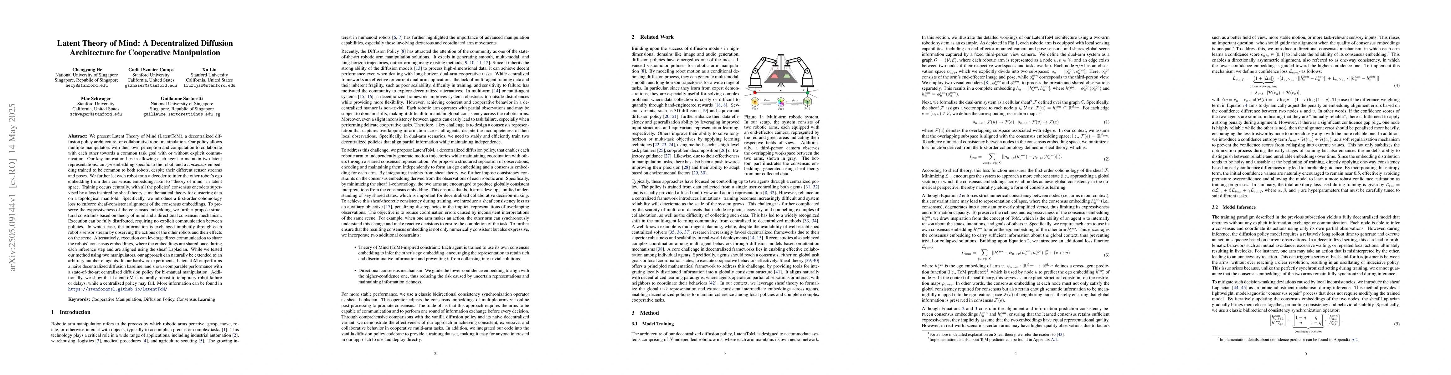 Thumbnail for Latent Theory of Mind: A Decentralized Diffusion Architecture for
  Cooperative Manipulation