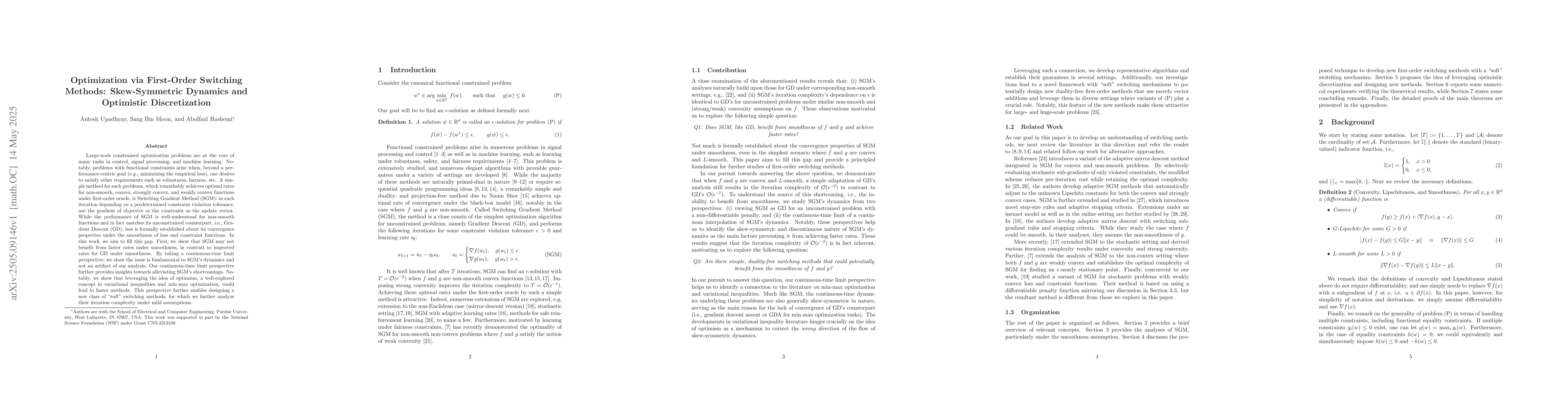 Thumbnail for Optimization via First-Order Switching Methods: Skew-Symmetric Dynamics
  and Optimistic Discretization