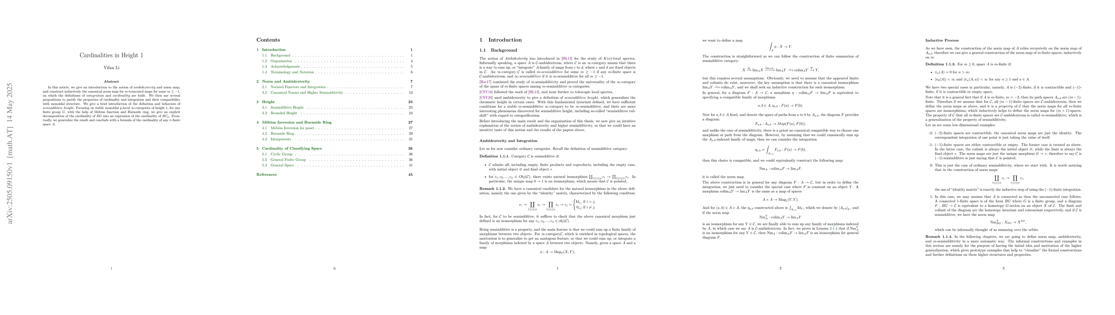 Thumbnail for Cardinalities in Height 1