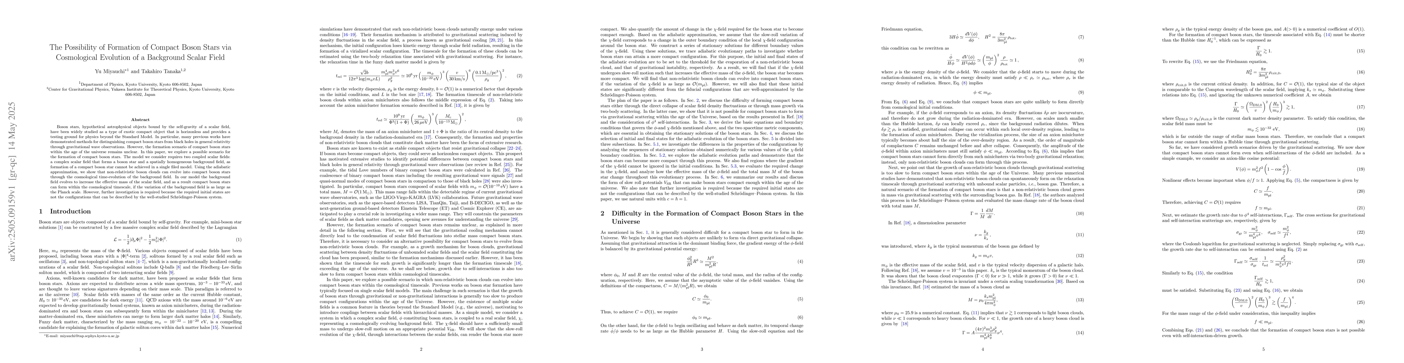 Thumbnail for The Possibility of Formation of Compact Boson Stars via Cosmological
  Evolution of a Background Scalar Field