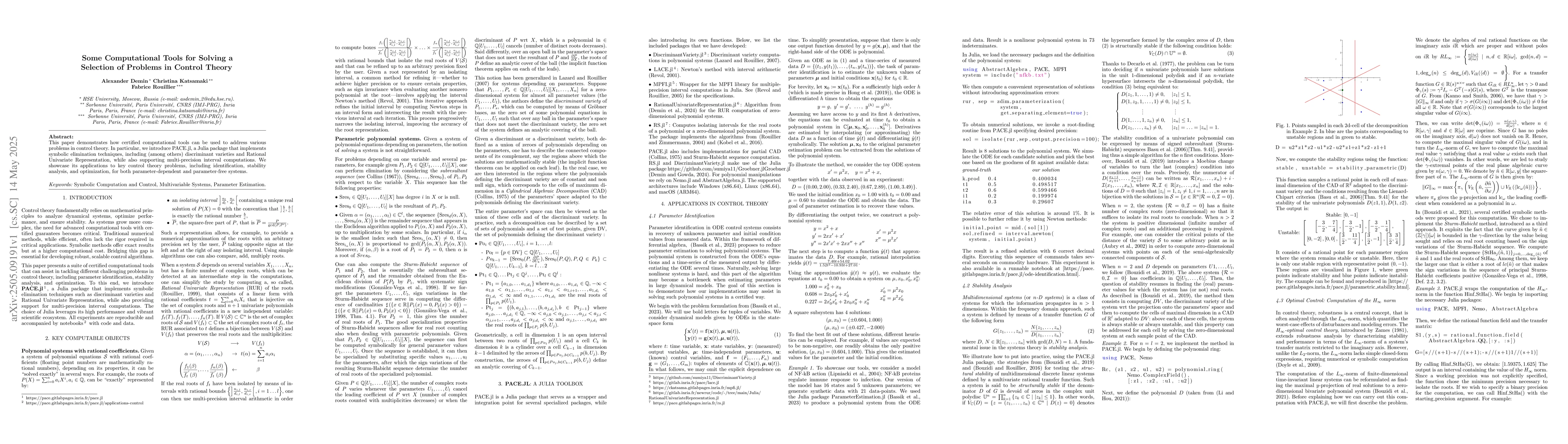 Thumbnail for Some Computational Tools for Solving a Selection of Problems in Control
  Theory