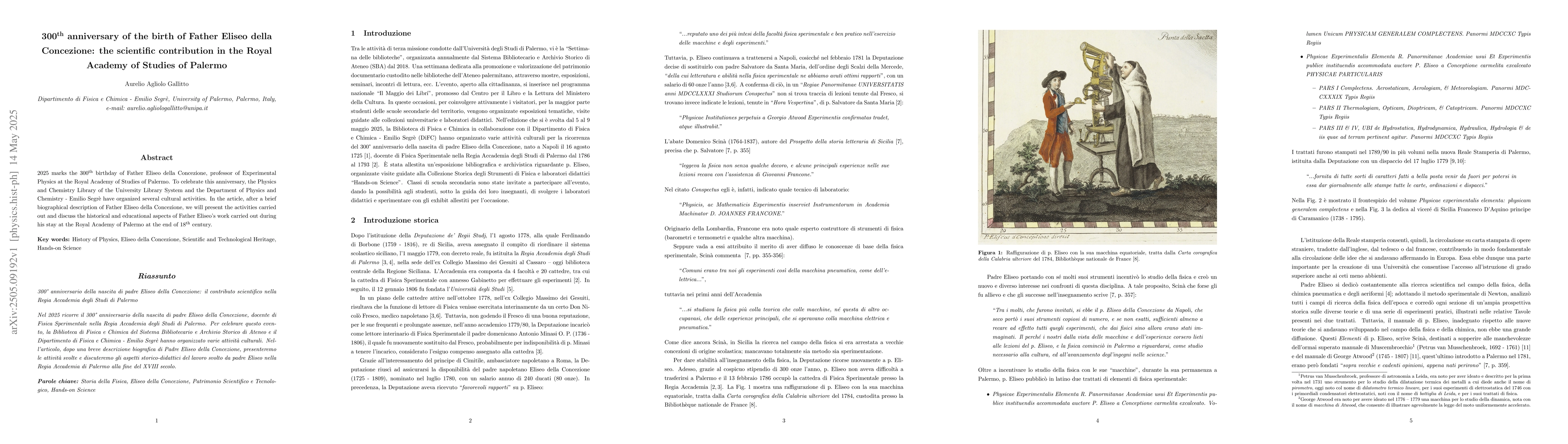 Thumbnail for 300th anniversary of the birth of Father Eliseo della Concezione: the
  scientific contribution in the Royal Academy of Studies of Palermo