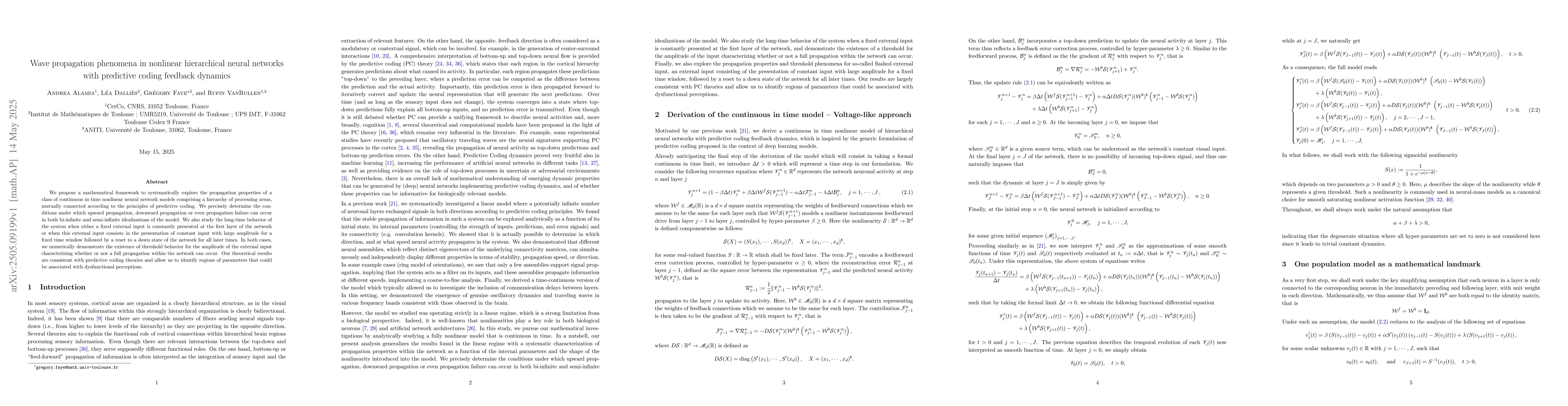 Thumbnail for Wave propagation phenomena in nonlinear hierarchical neural networks
  with predictive coding feedback dynamics