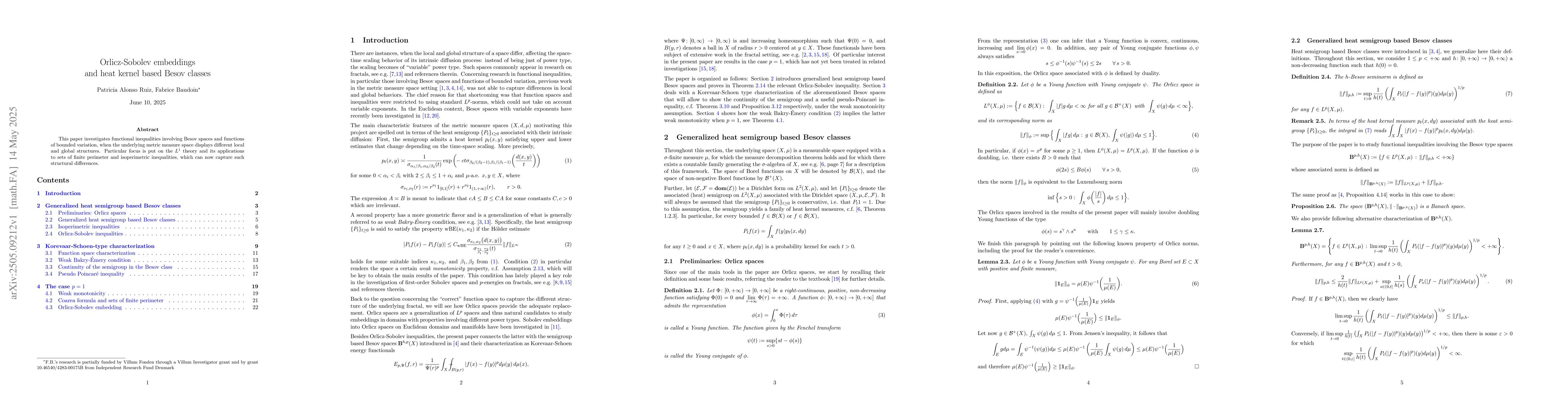 Thumbnail for Orlicz-Sobolev embeddings and heat kernel based Besov classes