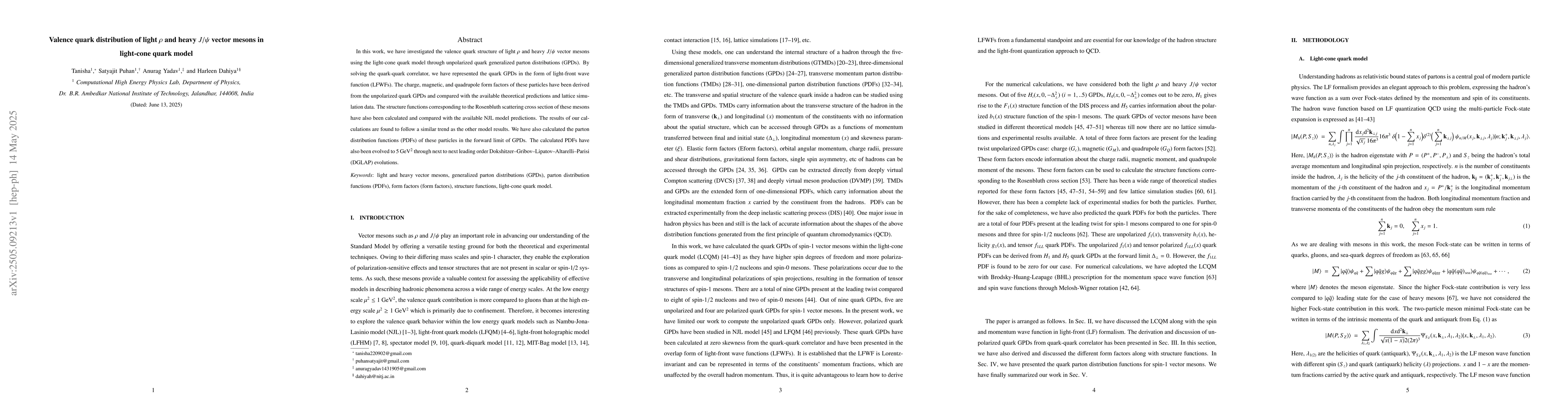 Thumbnail for Valence quark distribution of light $ρ$ and heavy $J/ψ$ vector
  mesons in light-cone quark model