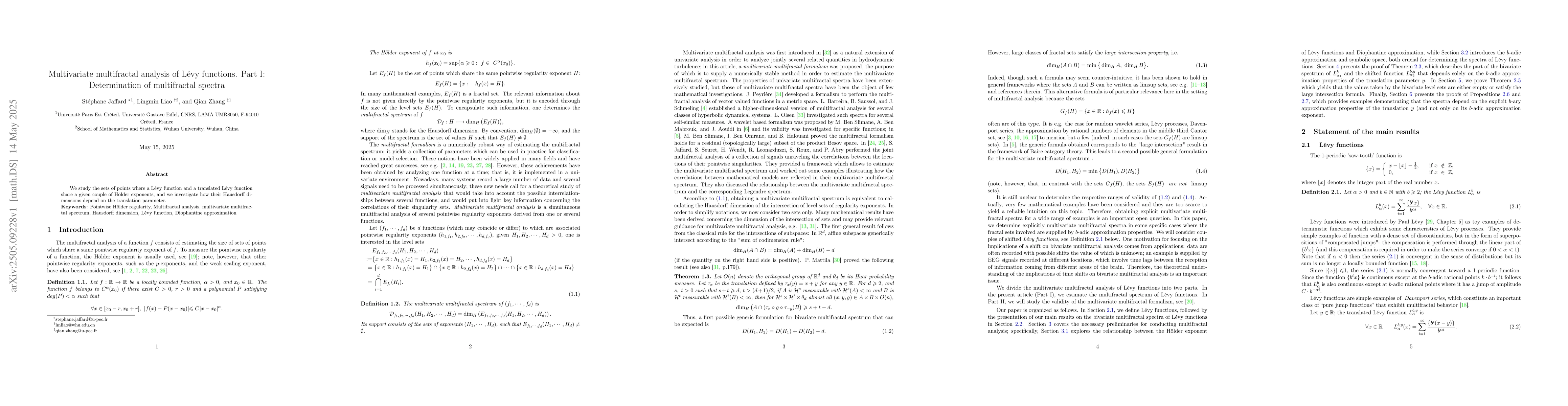 Thumbnail for Multivariate multifractal analysis of Levy functions. Part I:
  Determination of multifractal spectra