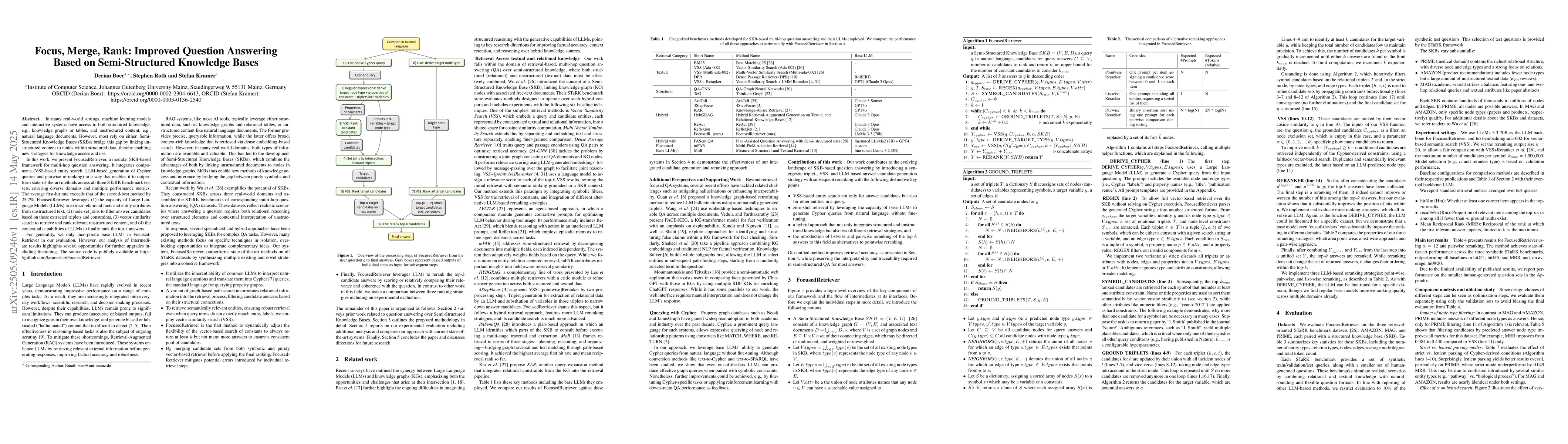 Thumbnail for Focus, Merge, Rank: Improved Question Answering Based on Semi-structured
  Knowledge Bases