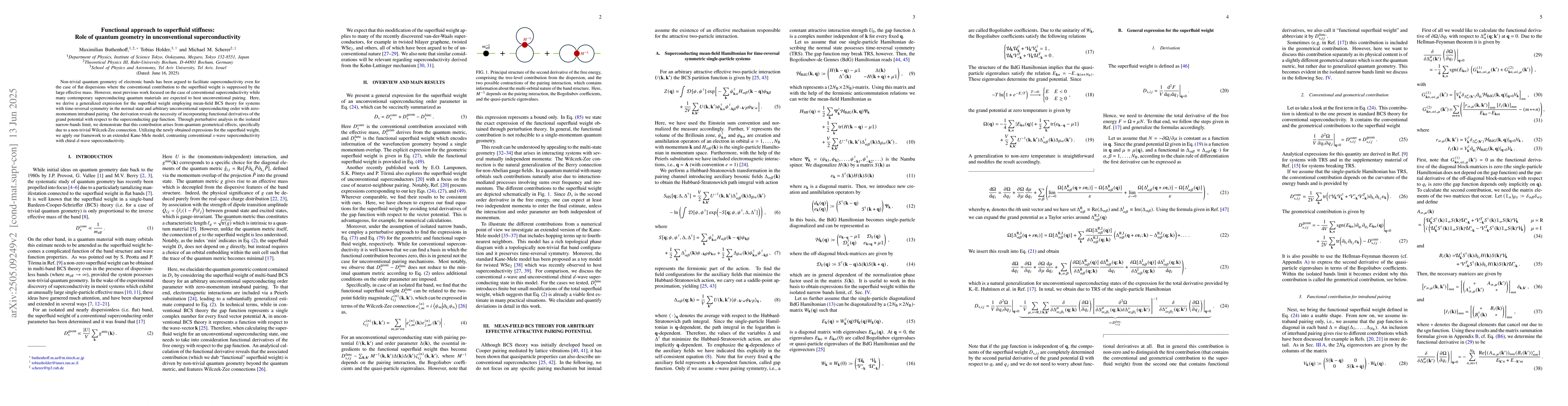 Thumbnail for Functional approach to superfluid stiffness: Role of quantum geometry in
  unconventional superconductivity