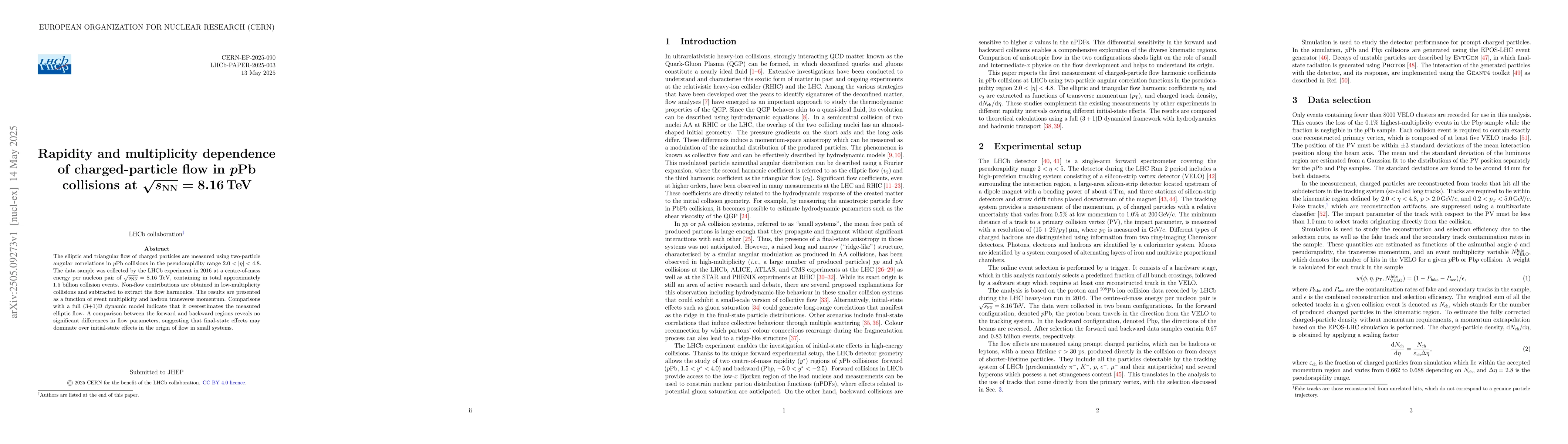 Thumbnail for Rapidity and multiplicity dependence of charged-particle flow in $p$Pb
  collisions at $\sqrt{s_{NN}} = 8.16$ TeV