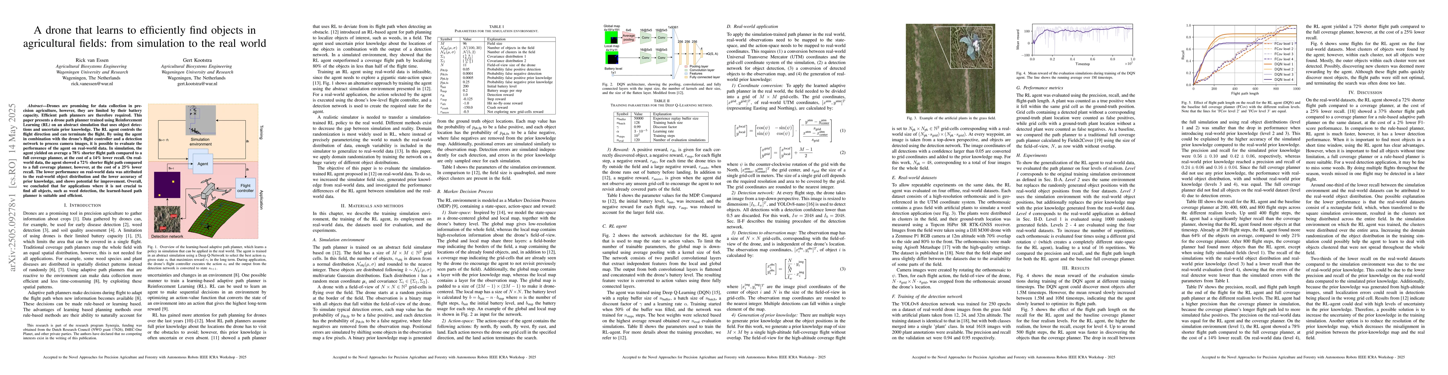 Thumbnail for A drone that learns to efficiently find objects in agricultural fields:
  from simulation to the real world