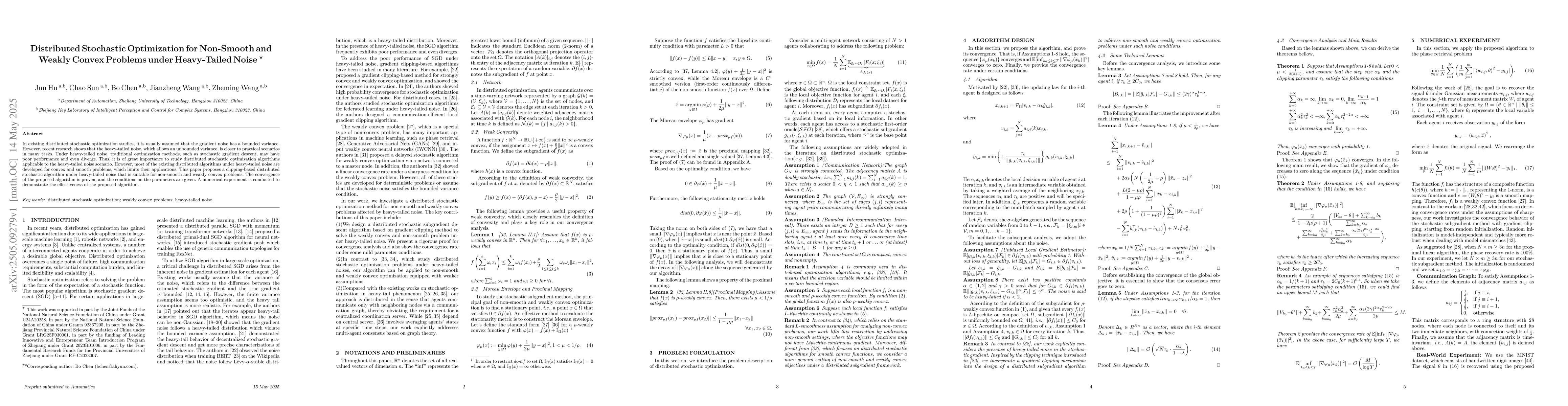Thumbnail for Distributed Stochastic Optimization for Non-Smooth and Weakly Convex
  Problems under Heavy-Tailed Noise