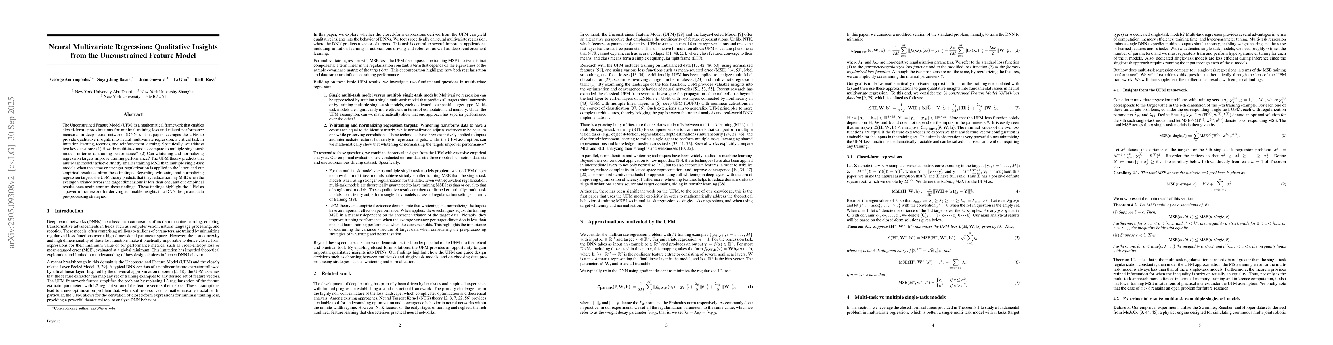Thumbnail for Neural Multivariate Regression: Qualitative Insights from the
  Unconstrained Feature Model