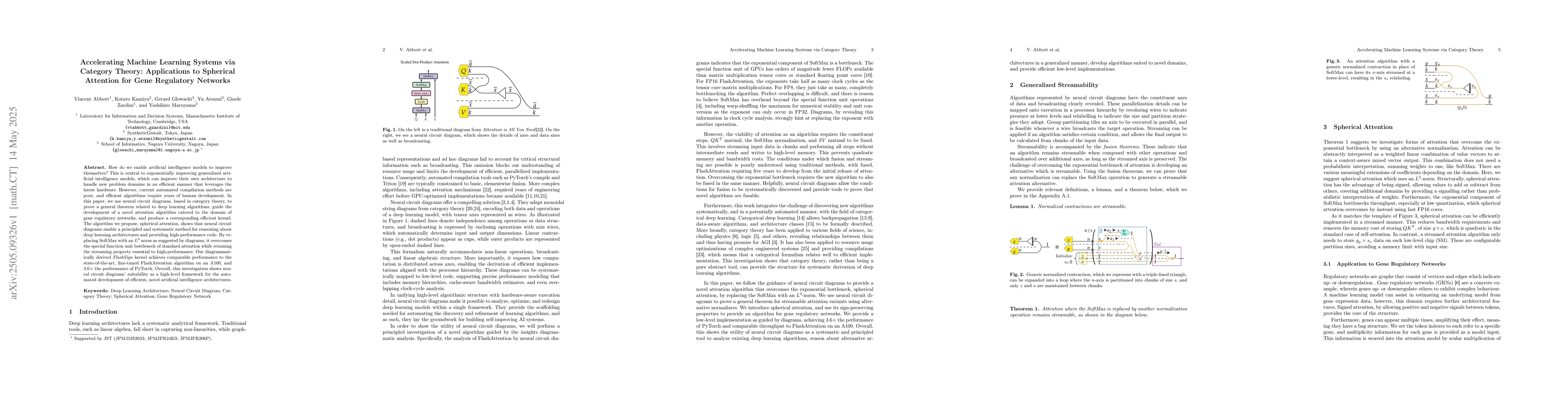 Thumbnail for Accelerating Machine Learning Systems via Category Theory: Applications
  to Spherical Attention for Gene Regulatory Networks