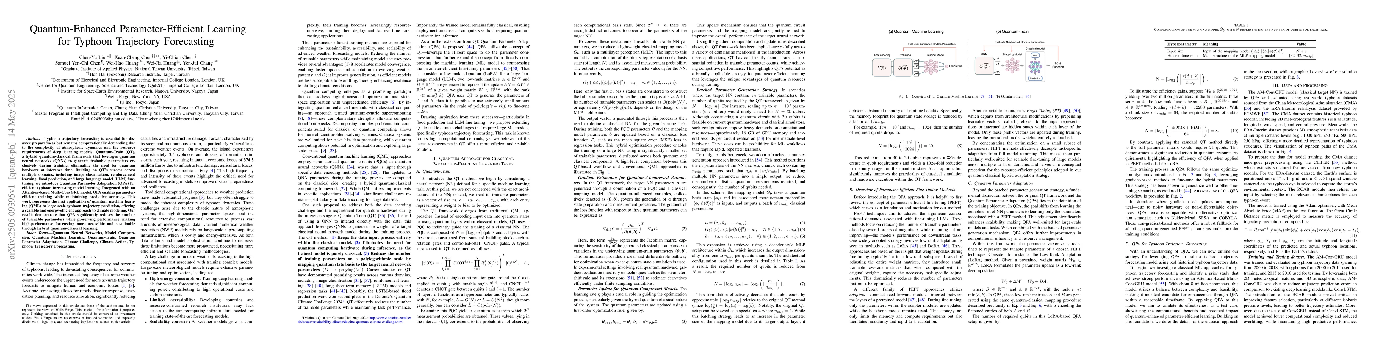 Thumbnail for Quantum-Enhanced Parameter-Efficient Learning for Typhoon Trajectory
  Forecasting