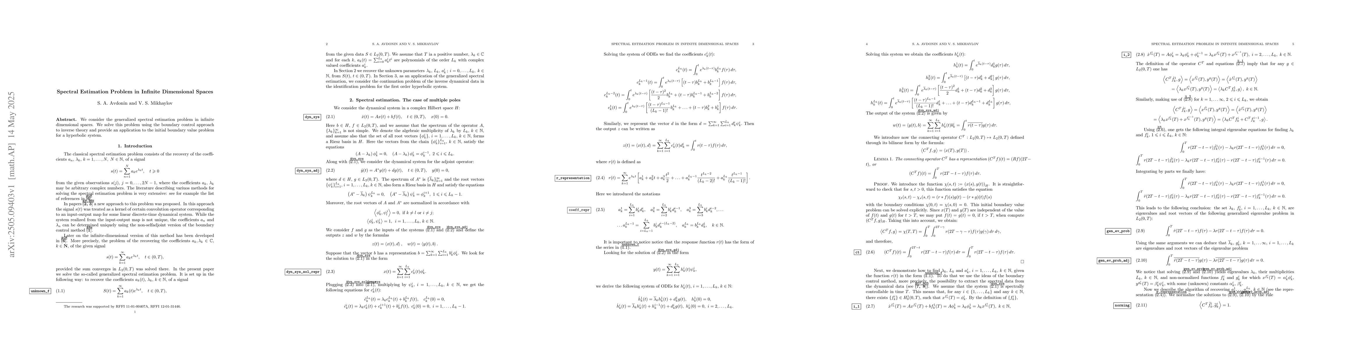 Thumbnail for Spectral Estimation Problem in Infinite Dimensional Spaces