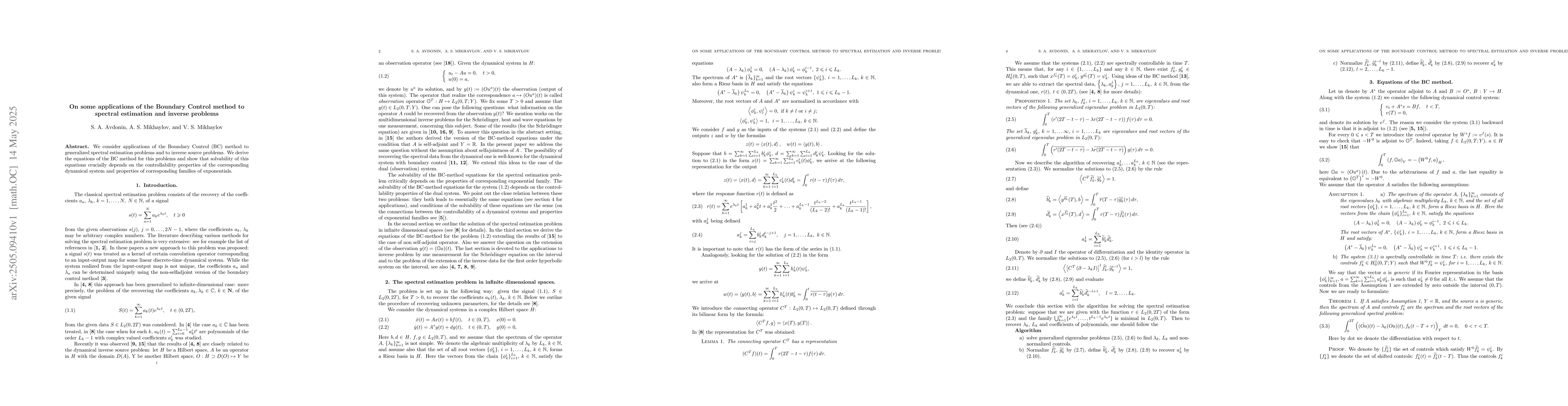 Thumbnail for On some applications of the Boundary Control method to spectral
  estimation and inverse problems