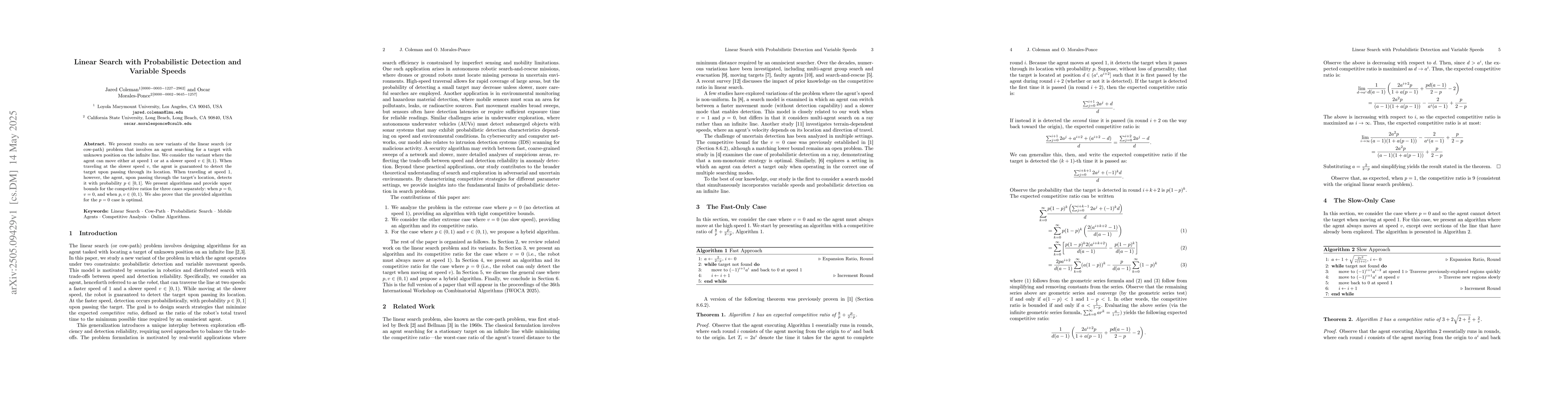 Thumbnail for Linear Search with Probabilistic Detection and Variable Speeds