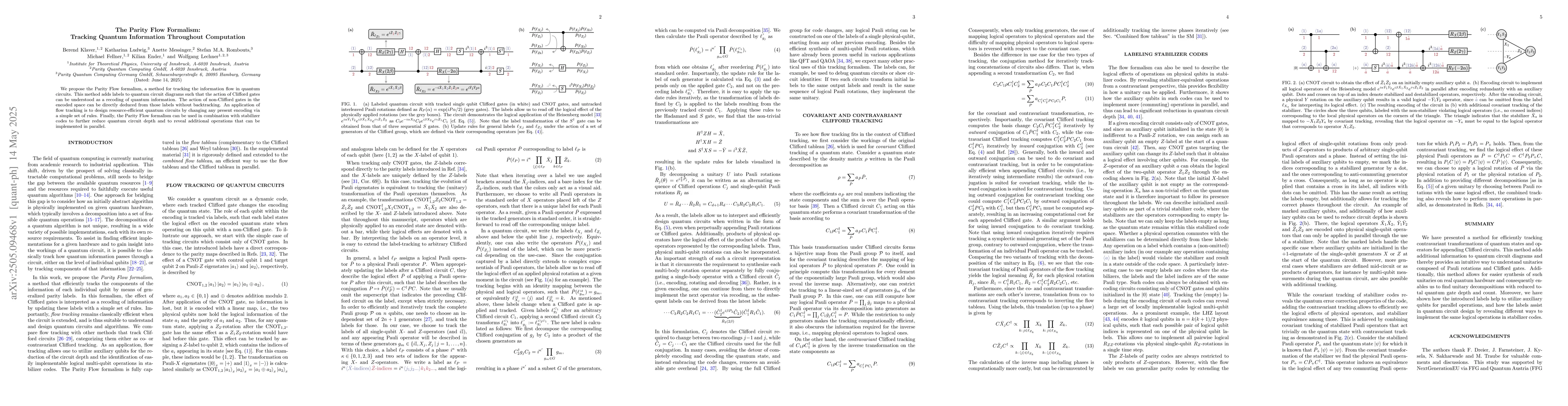 Thumbnail for The Parity Flow Formalism: Tracking Quantum Information Throughout
  Computation