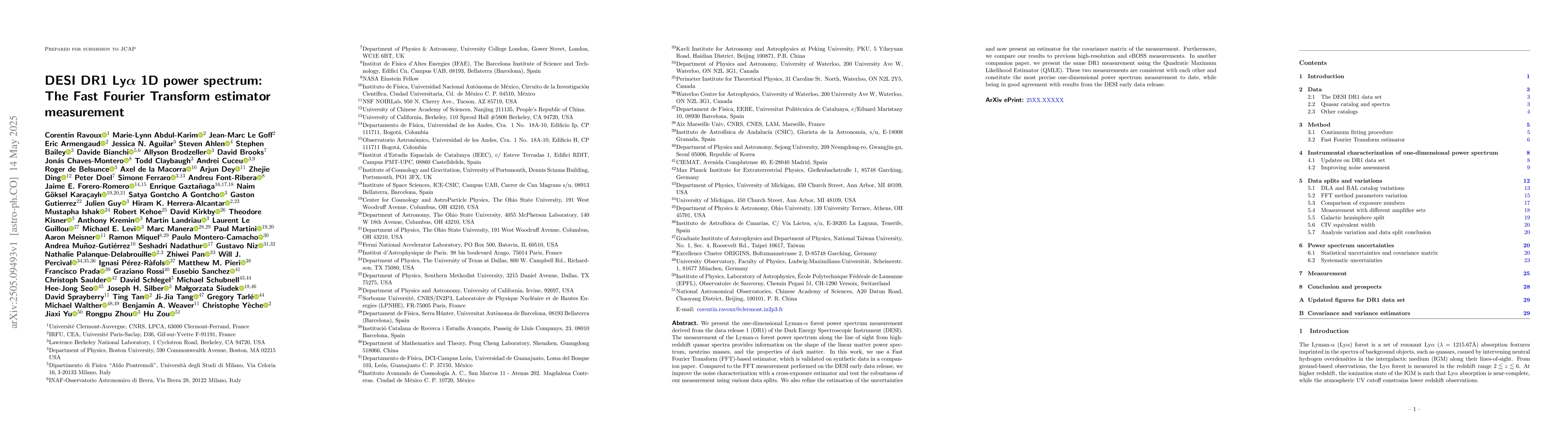 Thumbnail for DESI DR1 Lyα 1D power spectrum: The Fast Fourier Transform
  estimator measurement