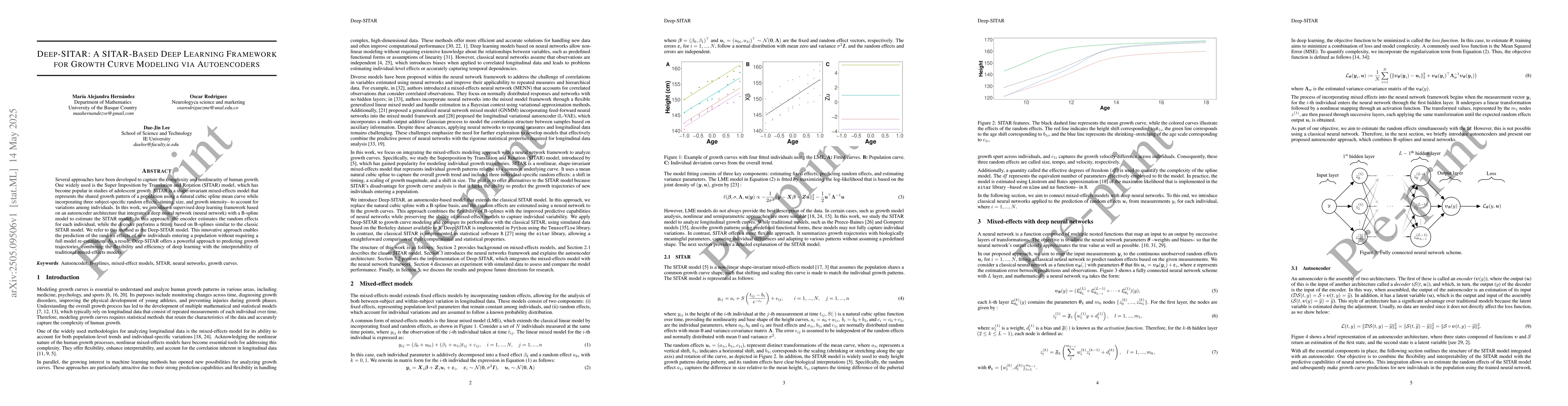 Thumbnail for Deep-SITAR: A SITAR-Based Deep Learning Framework for Growth Curve
  Modeling via Autoencoders