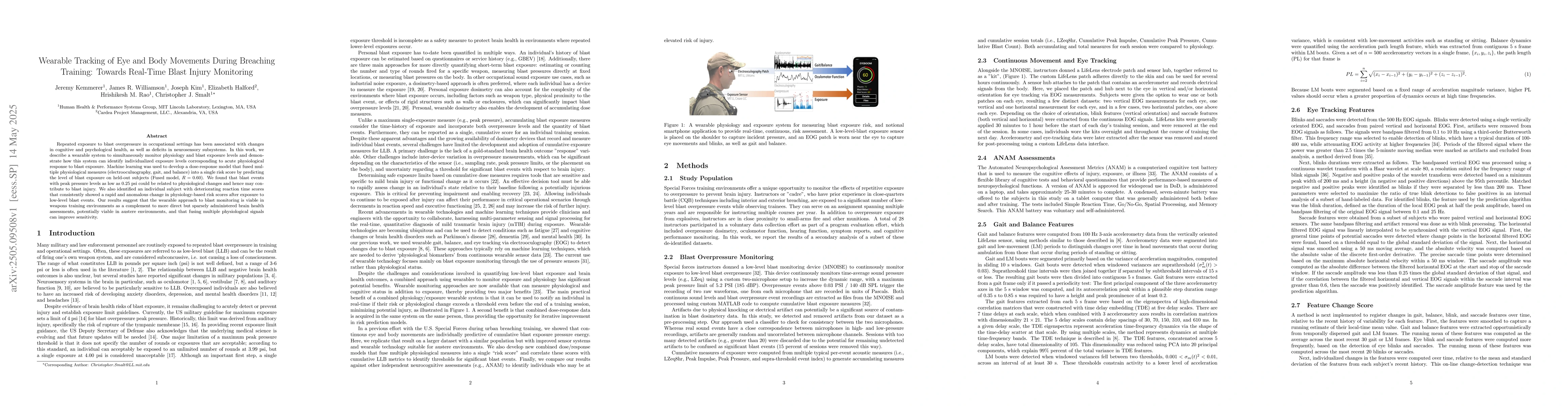 Thumbnail for Wearable Tracking of Eye and Body Movements During Breaching Training:
  Towards Real-Time Blast Injury Monitoring