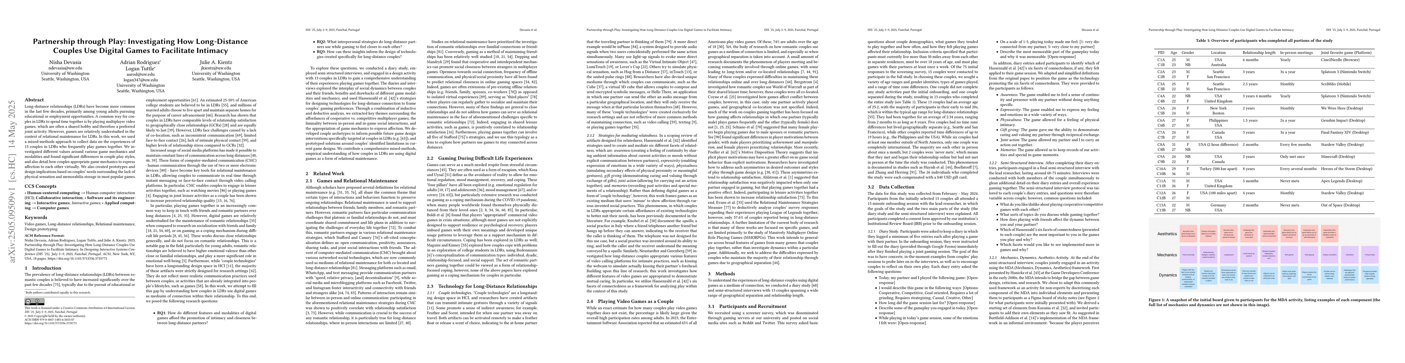 Thumbnail for Partnership through Play: Investigating How Long-Distance Couples Use
  Digital Games to Facilitate Intimacy