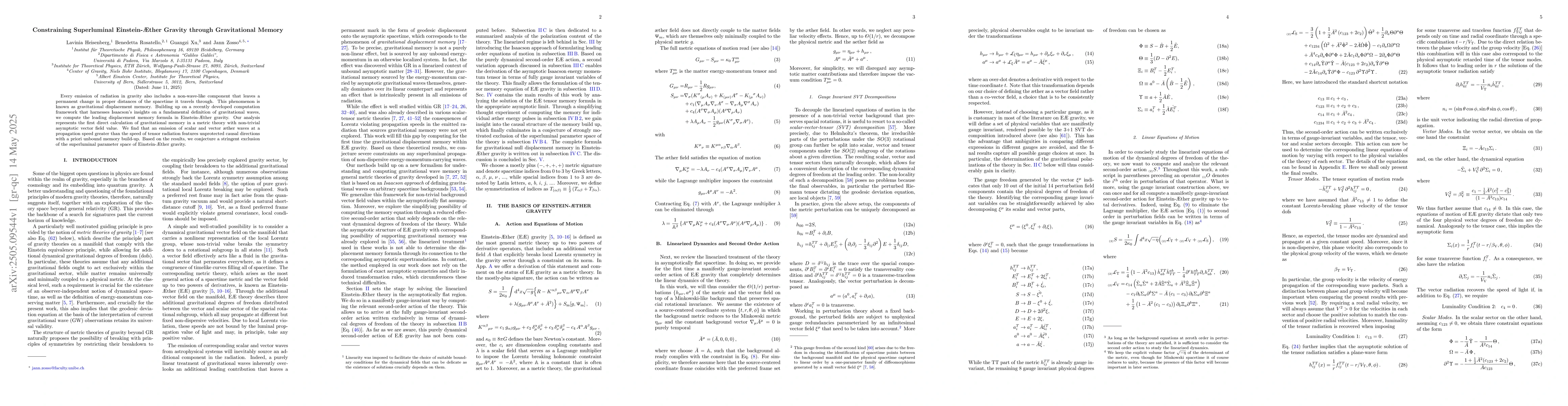 Thumbnail for Constraining Superluminal Einstein-Æther Gravity through
  Gravitational Memory